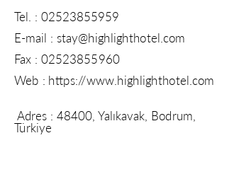 Highlight Hotel Yalkavak iletiim bilgileri